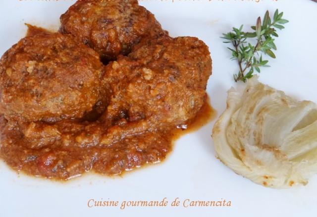 Boulettes de bœuf sauce tomate poivrons et aubergines