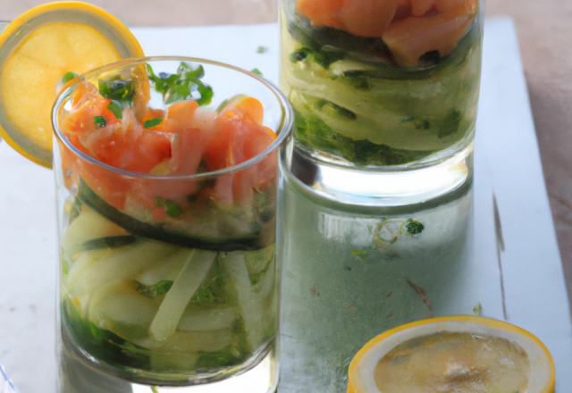 Verrine de saumon et concombre, vinaigrette au citron vert