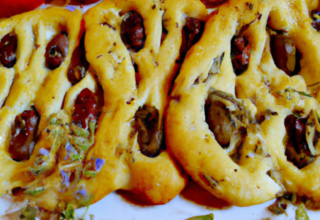 Fougasse aux herbes, olives et tomates séchées