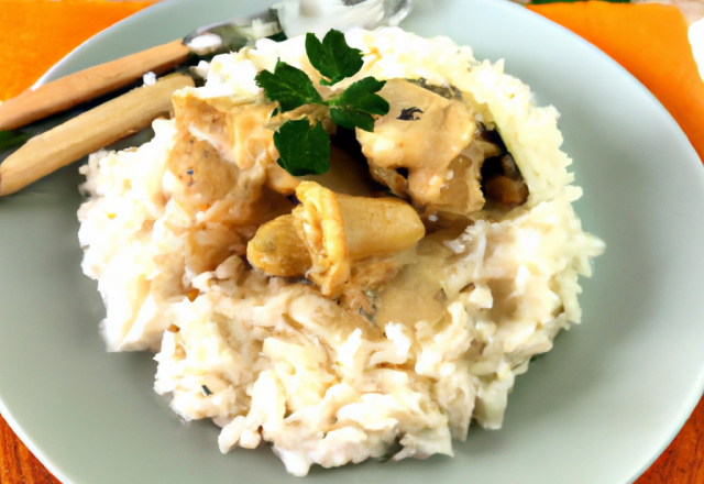 Blanquette de chapon aux pleurotes et riz sauvage