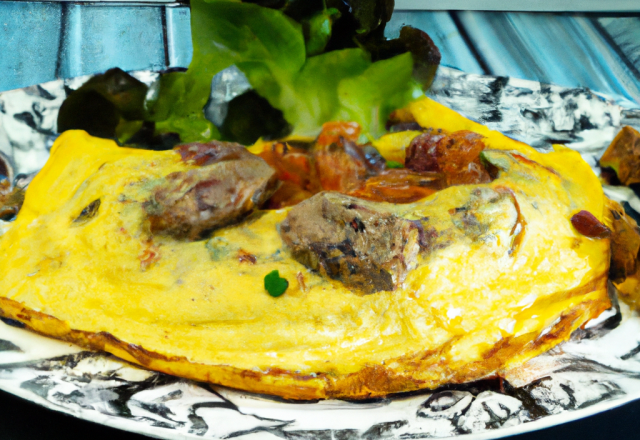 Omelette aux foies de volailles confits