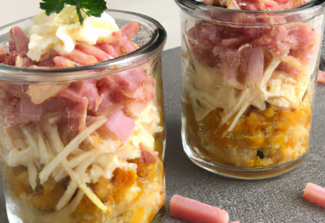 Coquillettes et jambon de pays en verrine