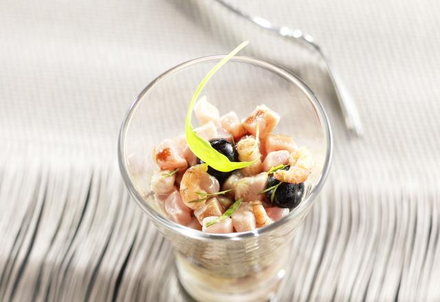 Cru de thon et crevettes grises en verrine