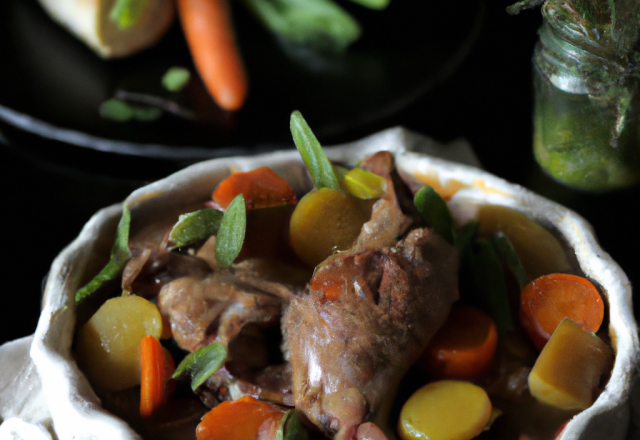 Lapin en cocotte à la fricassée de légumes