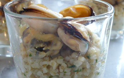 Verrine moules, boulghour et gelée crémeuse