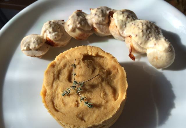 Boudin blanc et purée de lentilles corail