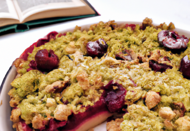 Tarte cerises et crumble pistache