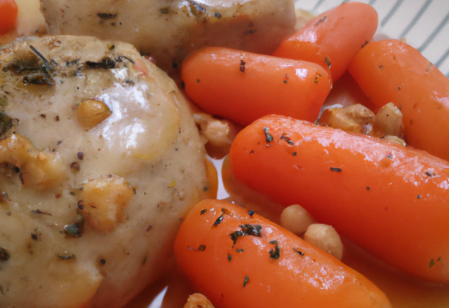 Flan de quenelles de volailles, carottes et noisettes craquantes