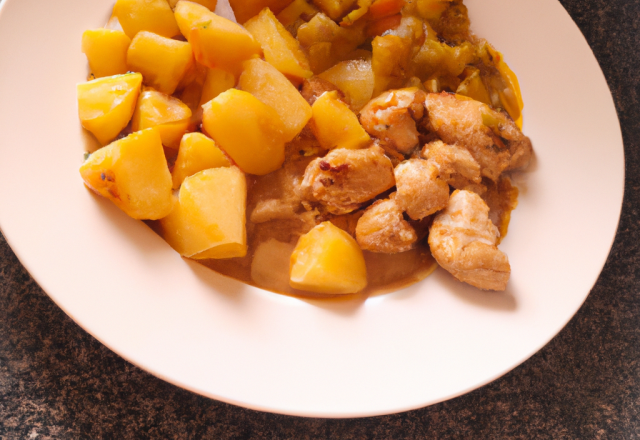 Poêlée de pommes de terre et poulet au curry