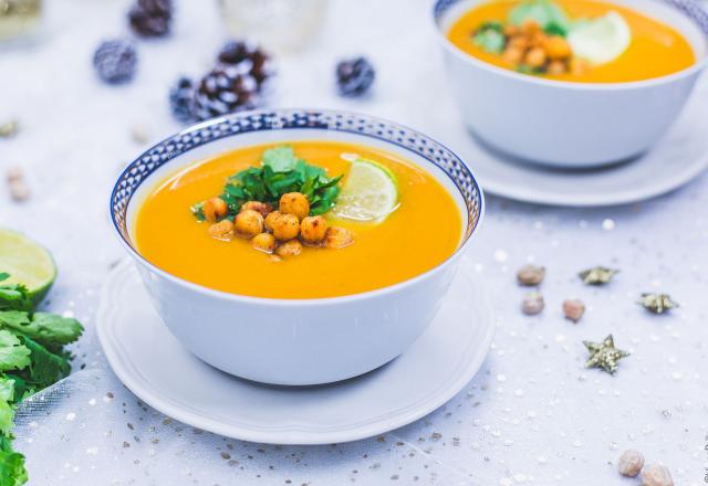 Velouté de patate douce, pois chiche et coriandre