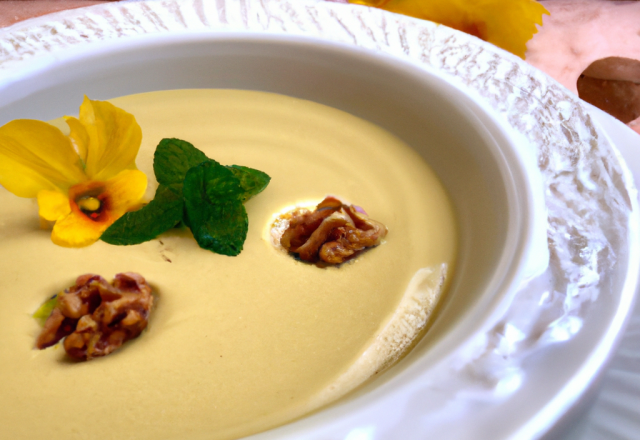 Velouté de Buttercup aux parfums de noisette et de cerfeuil