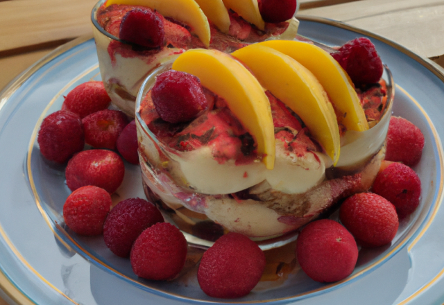 Tiramisu aux framboises et nectarines