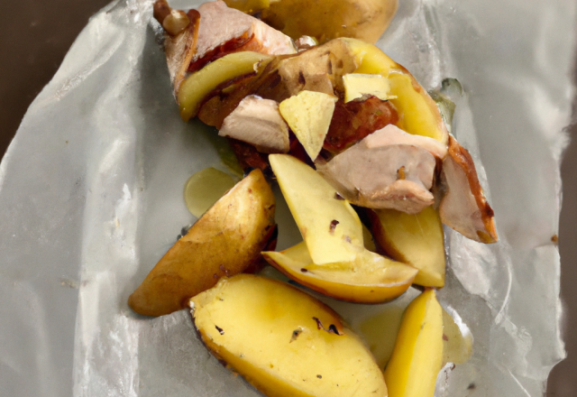 Rôti de porc aux pommes de terre en papillote