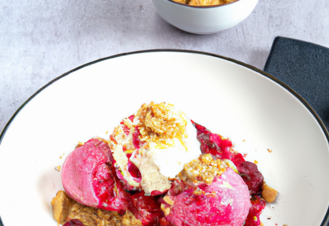 Crumble framboises et glace nougat