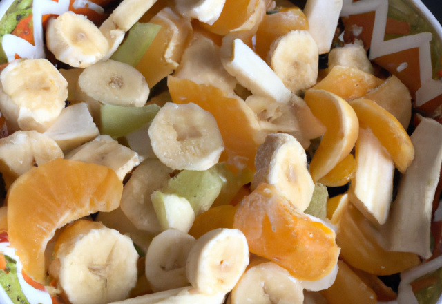 Salade de fruits bananes, pommes, clémentines