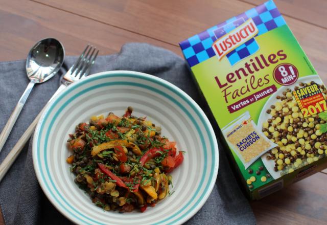 Wok de lentilles et légumes croquants