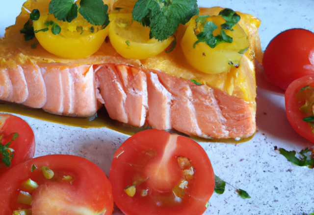 Pavé de saumon au curcuma et tomates provençales