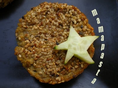 Galette d'aubergine et millet pannée de sésame