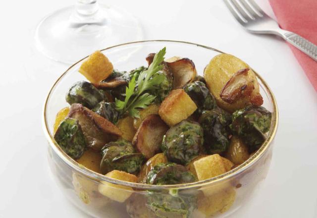 Cassolette d'escargots à la Fisher de Noël, cèpes et petites pommes de terre rissolées