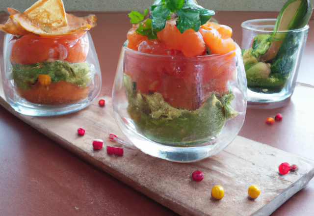 Verrine perles du Japon et saumon fumé guacamole