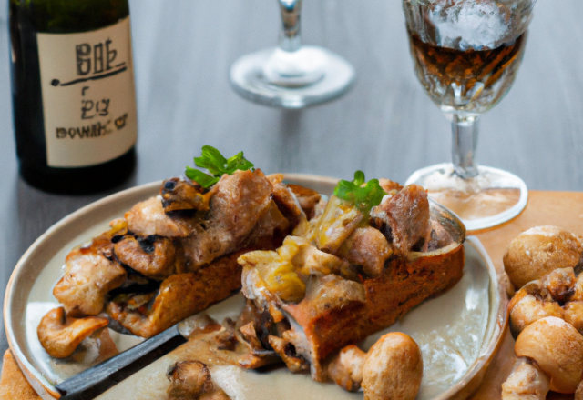 Rôti de porc aux pruneaux, vin blanc et champignons de Paris