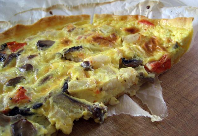 Quiche au cabillaud et aux champignons