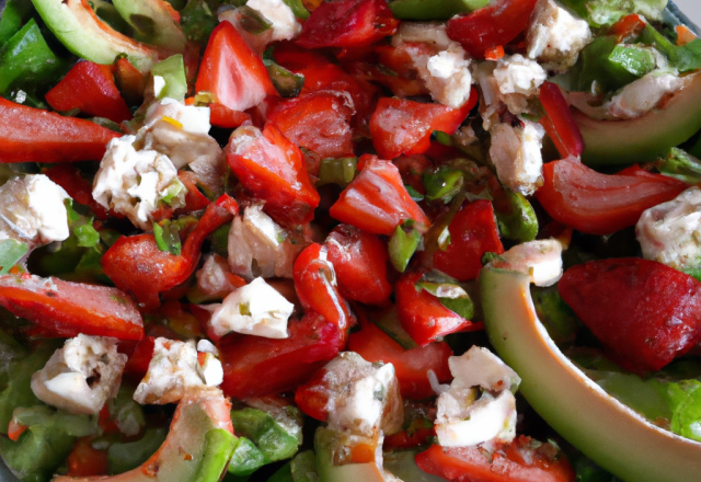 Salade de fraises au chèvre frais et à l'avocat