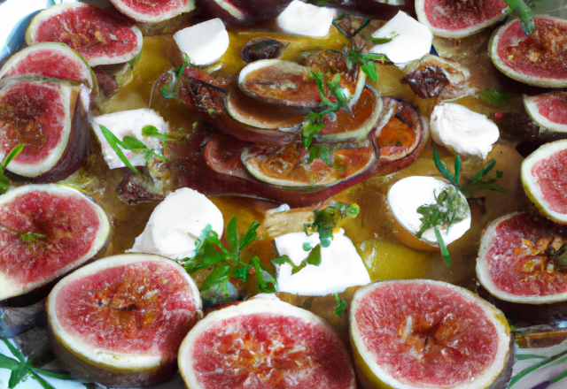 Carpaccio de figues à l'huile d'olive et chèvre chaud