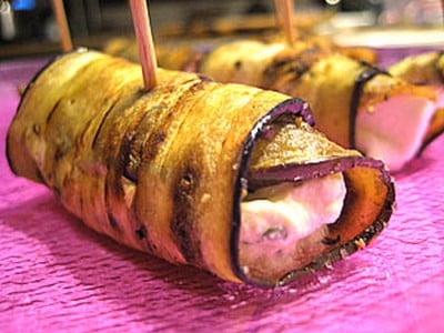 Roulés d'aubergine au chèvre frais