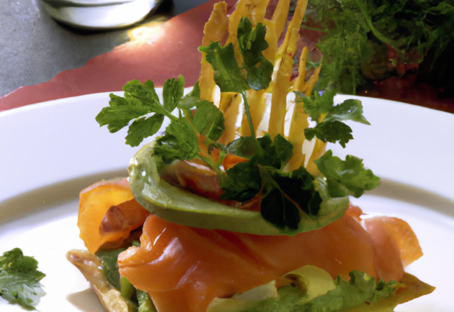 Mille-feuille de saumon fumé à l'avocat