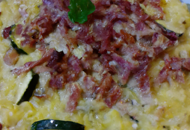 Gratin de riz, courgettes et lardons