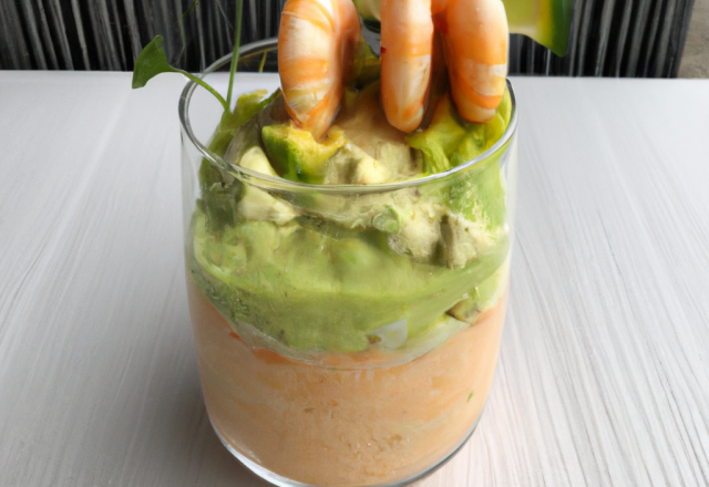 Verrine crème de langoustine et purée d'avocat à la clémentine