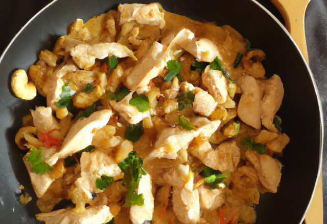 Sauté de poulet au gingembre, lait de coco et noix de cajou