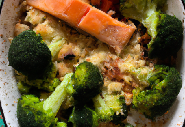 Crumble saumon, brocoli et tomates confites