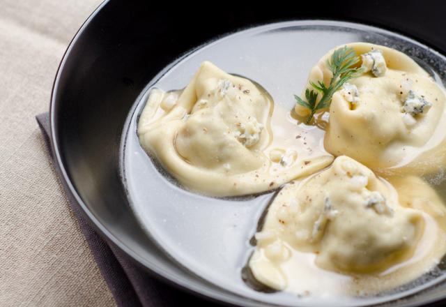 Ravioles au Roquefort, champignon, et noix