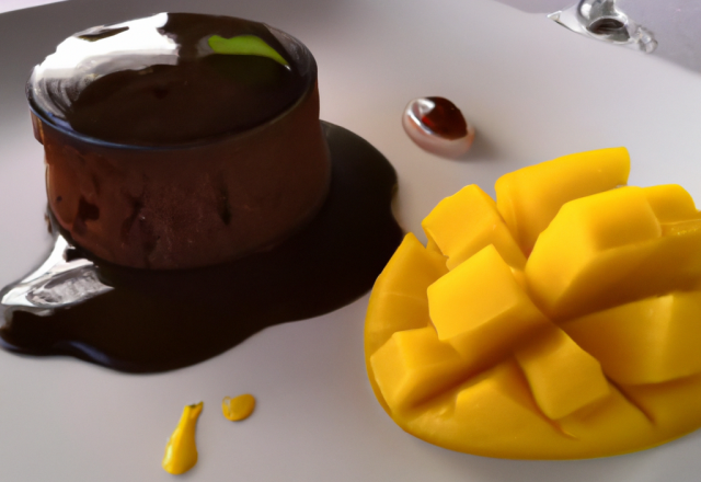 Fondant glacé chocolat-mangue et son coulis de mangue