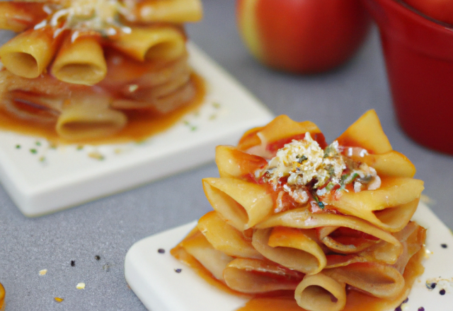 Mini crêpes aux pommes rouges caramélisées au sésame