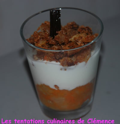 Verrine de compotée poire/potiron vanillée, poire séchée et crumble de speculoos