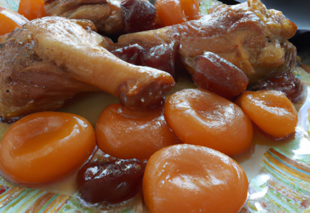 Cuisses de poulet au miel, marrons et abricots secs