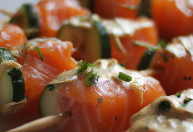 Brochettes aux dés de saumon rose