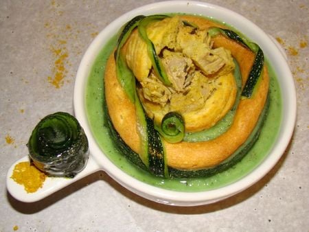 Purée de courgettes et son chou de porc au curry