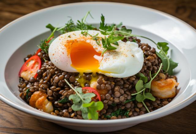 “C’est bon la cuisine du placard” : Cyril Lignac livre sa recette de la salade de lentilles avec son oeuf mollet