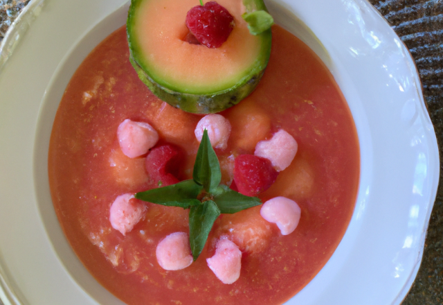 Gaspacho de melon aux framboises