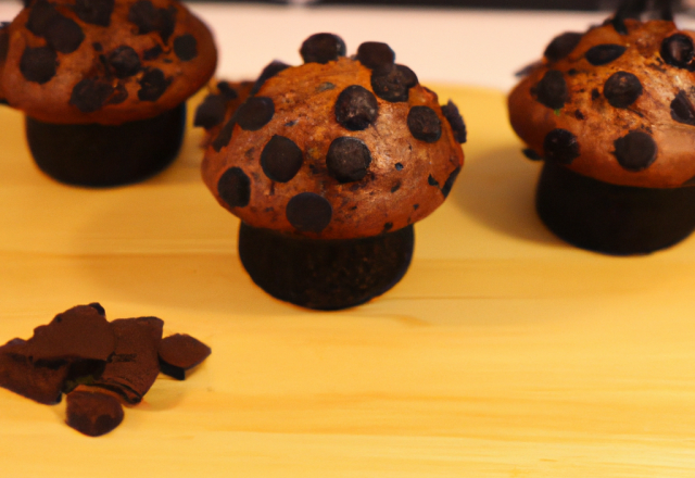 Muffins au chocolat garnis de pépites de chocolat noir