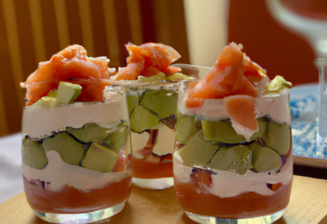 Verrines de saumon, avocat et boursin