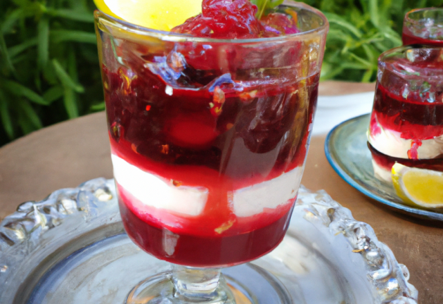 Verrine de fromage frais, compotée de fruits rouges au miel et citron vert