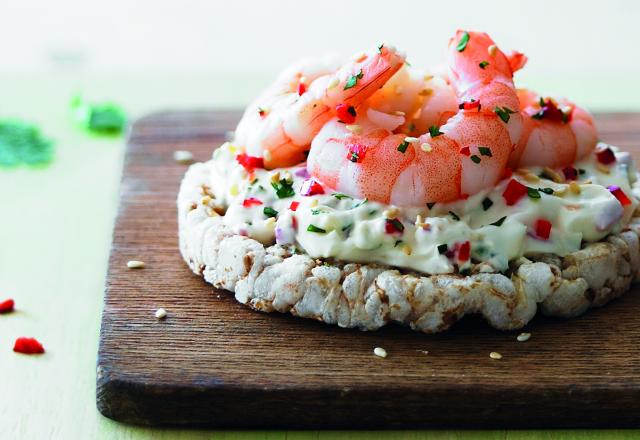 Galette à la crème végétales, aux crevettes et poivrons rouges