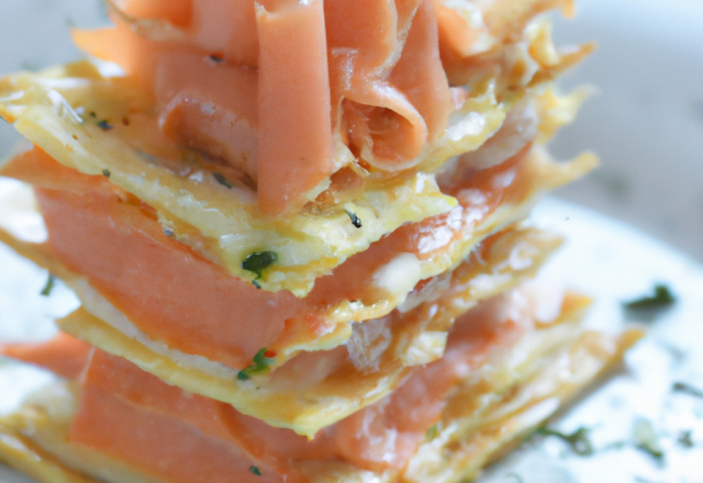 Millefeuilles de parmesan et saumon fumé