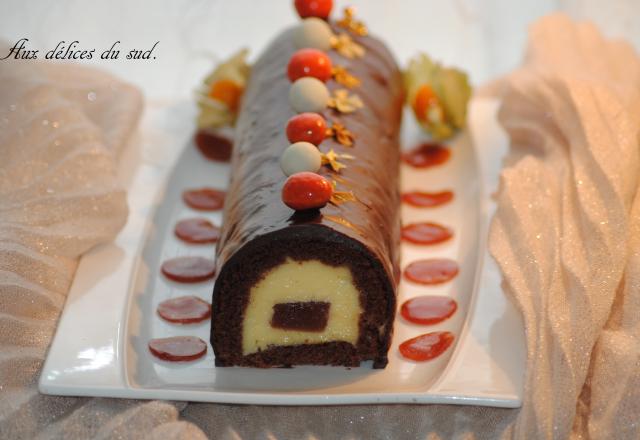 Bûche choco, limoncello et cœur de fraises