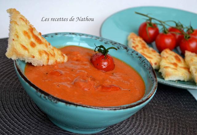 Soupe de tomates cerise confites au mascarpone